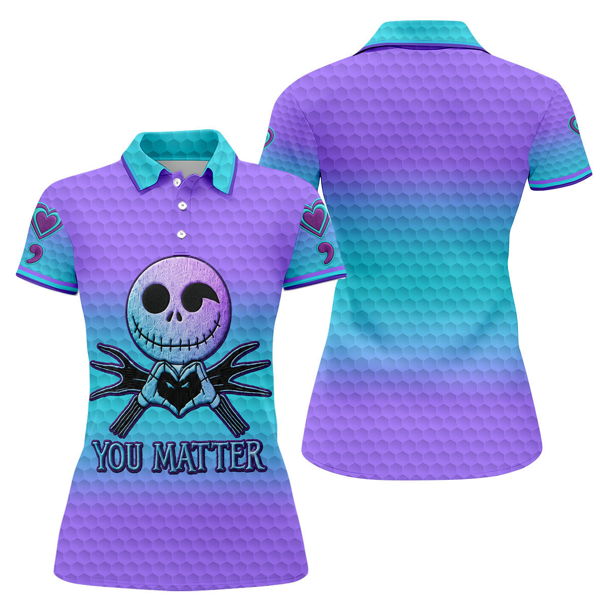 You Matter Suicide Prevention Skeleton Heart Hand Golf Shirts For Women, Women’s Golf Polo