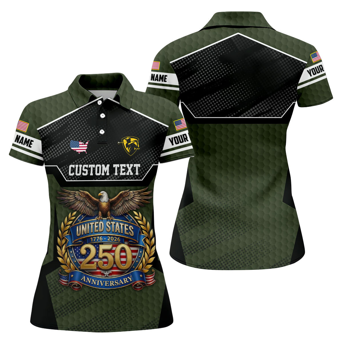 US 250 Anniversary Patriotic 4th Of July Green Golf Shirt, Ladies Golf Shirts, Golf Shirt For Women
