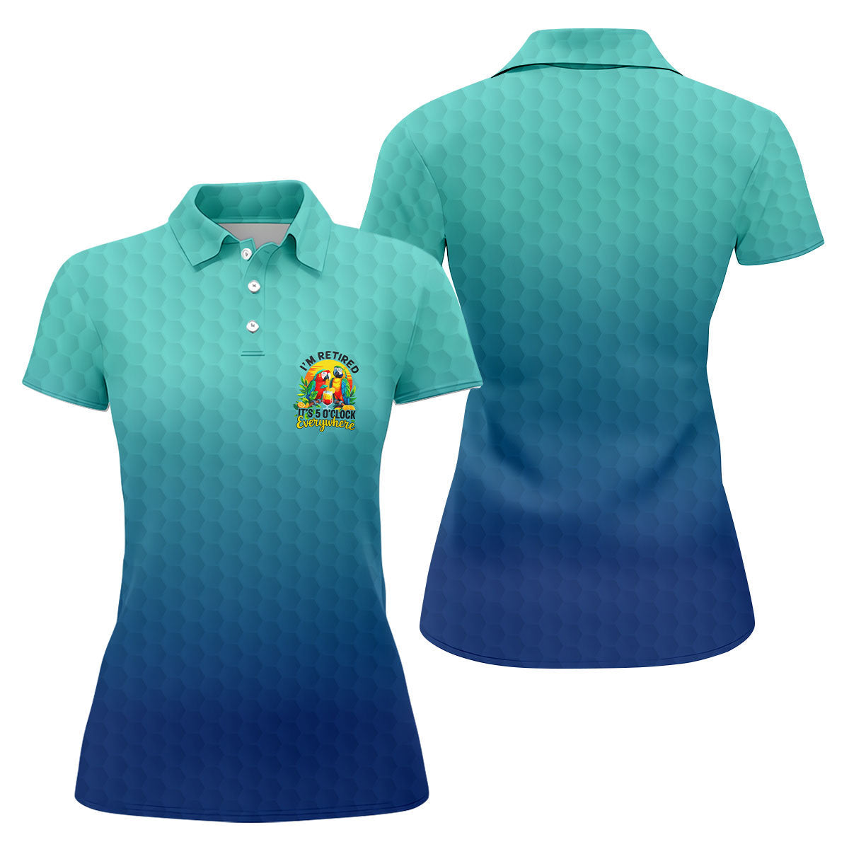 Blue Tropical Parrot Retirement Golf Polo Shirt, Golf Tops For Women, Ladies Golf Top