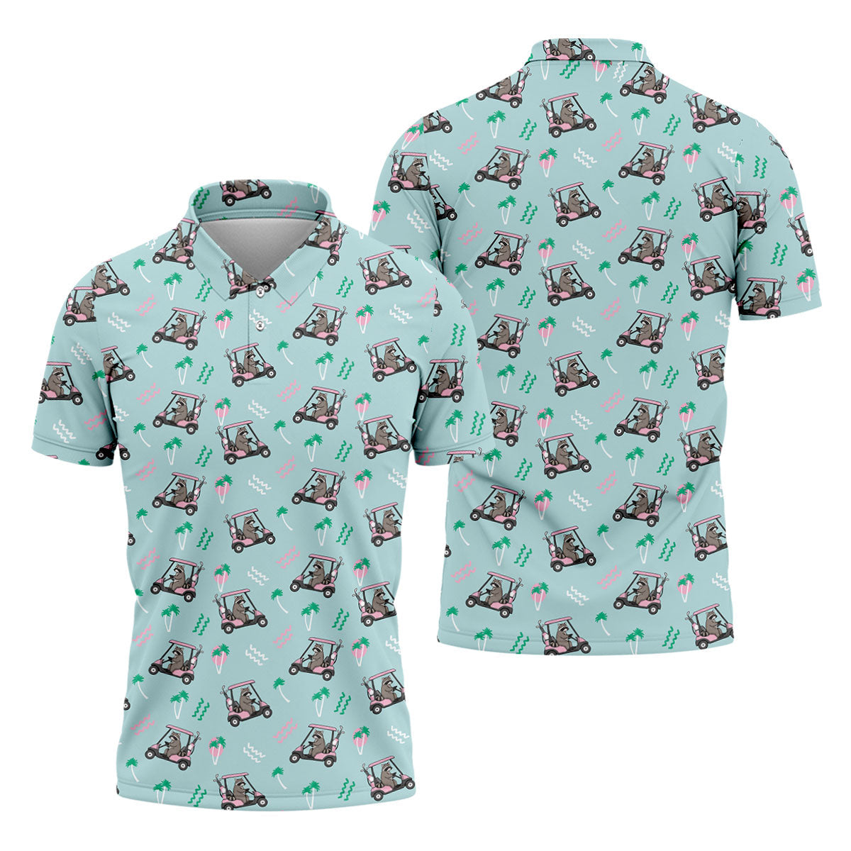 Funny Raccoon Golf Cart Tropical Polo Shirt, Hawaiian Golf Shirt, Golf Shirts For Men