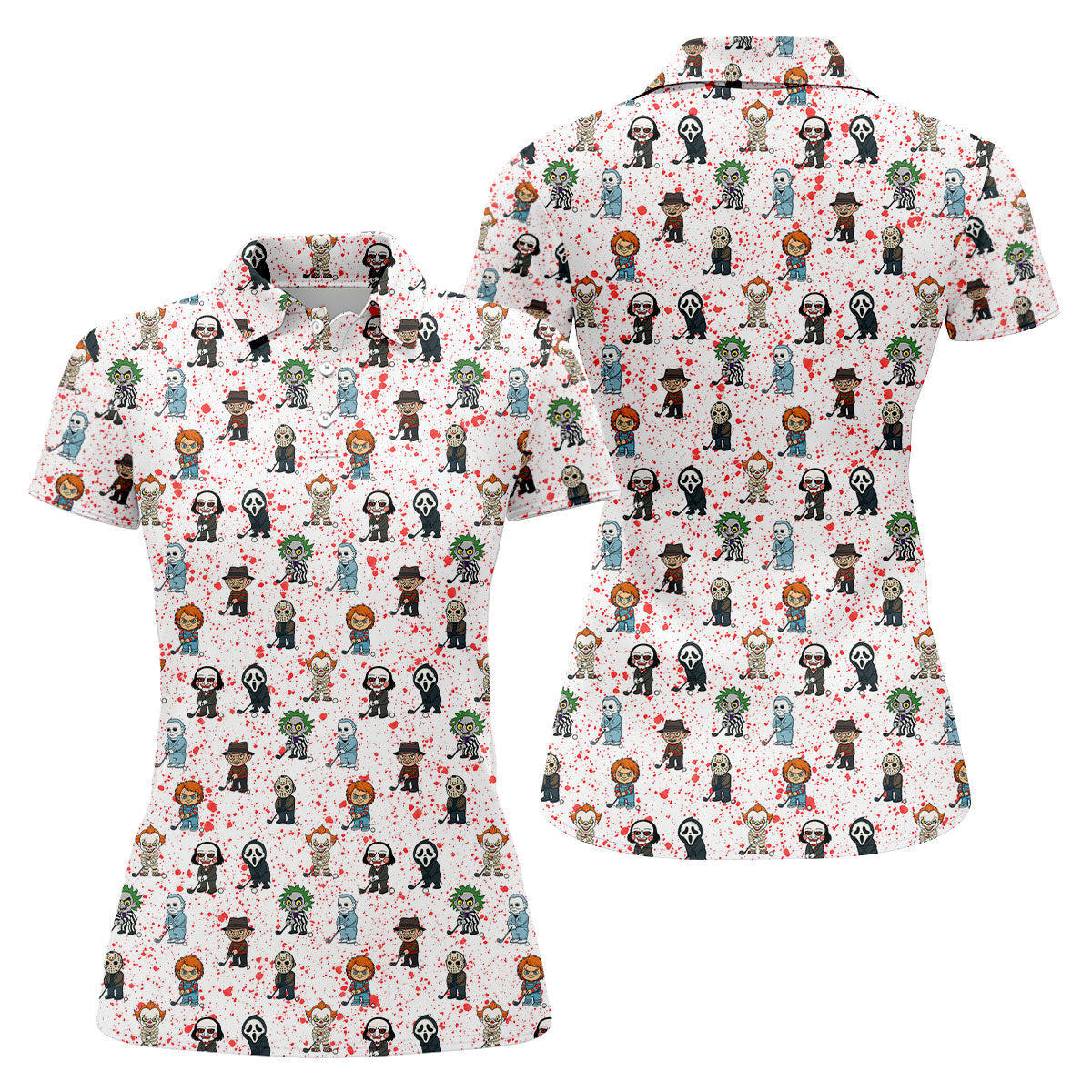 White Horror Character Golf Polo Shirt, Women's Golf Polo, Ladies Golf Shirts