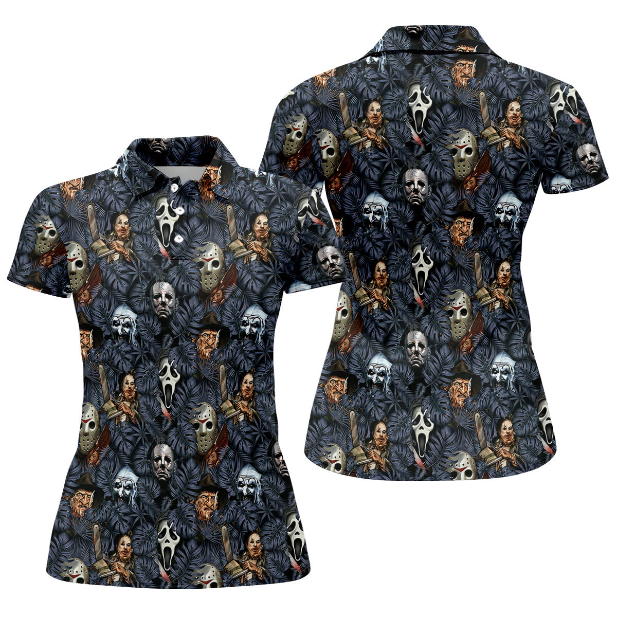 Tropical Horror Character Halloween Golf Shirt, Women's Golf Apparel, Golf Polo For Women