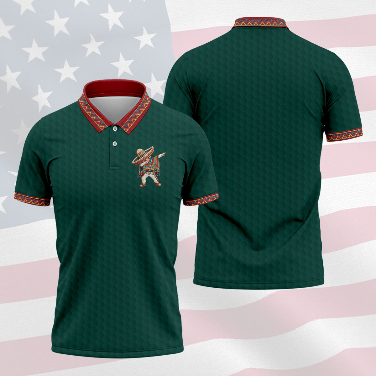 Cinco De Mayo Celebration Golf Ball Pattern Green Golf Shirt, Polo Shirts For Men