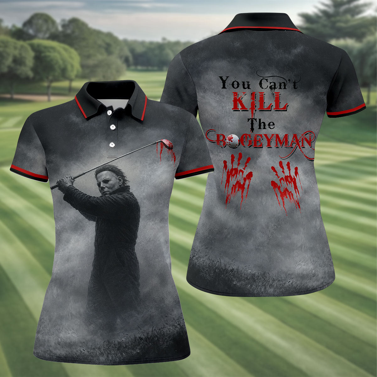 You Cant Kill The Bogeyman Horror Character Golf Polo Shirt, Womens Golf Polo, Ladies Golf Shirts