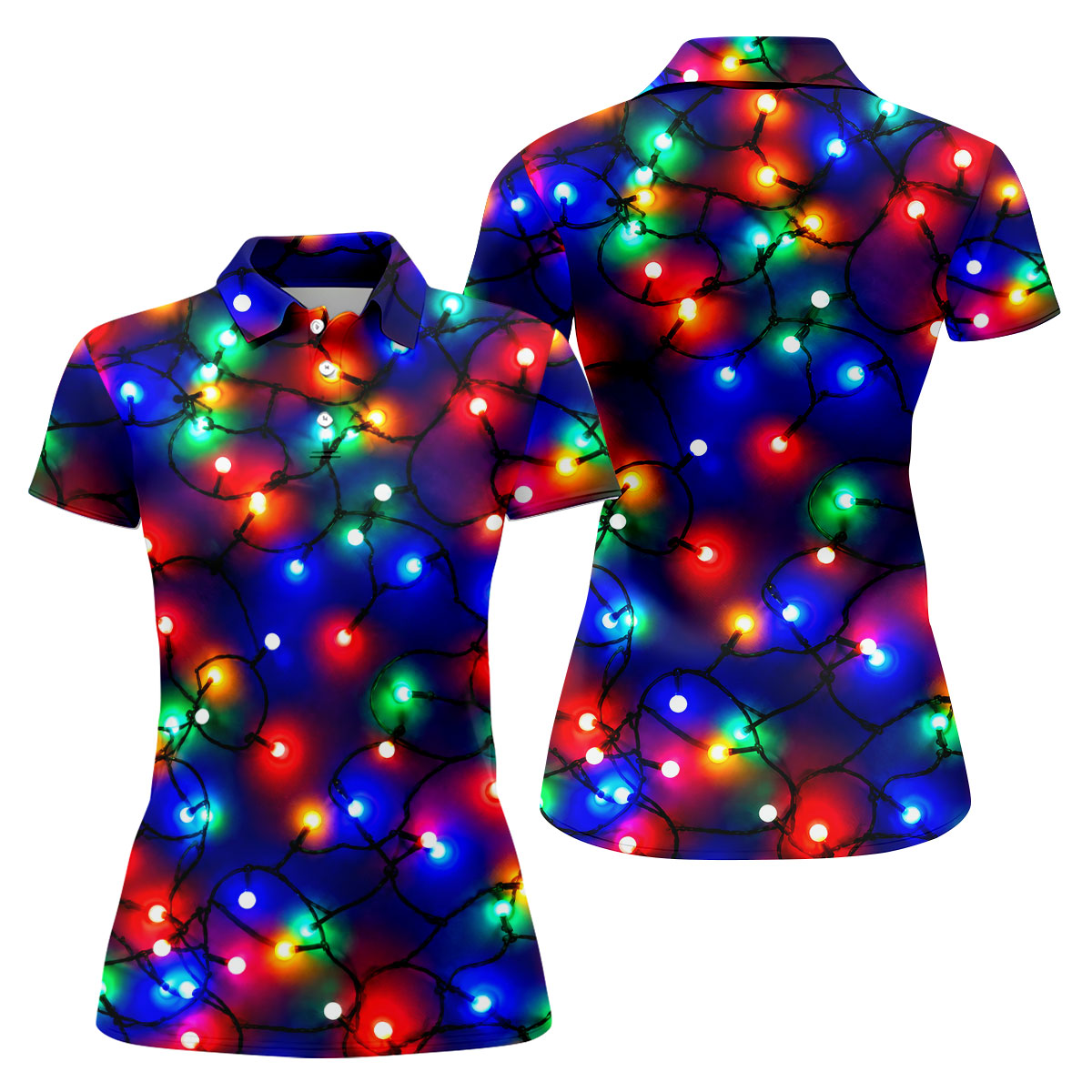 Colorful Christmas Lights Golf Polo Shirt, Christmas Golf Shirt, Golf Tops For Women