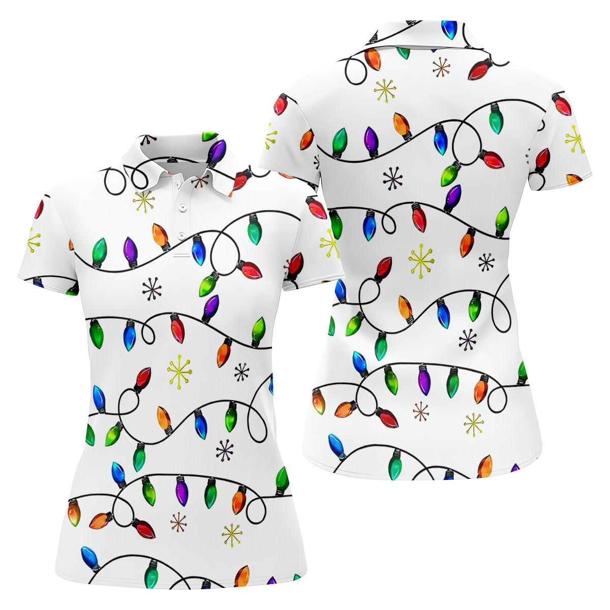 Christmas Light Print Fun Women's Golf Shirts, Christmas Golf Shirt, Unique Gift For Golfer, Ladies Golf Polos