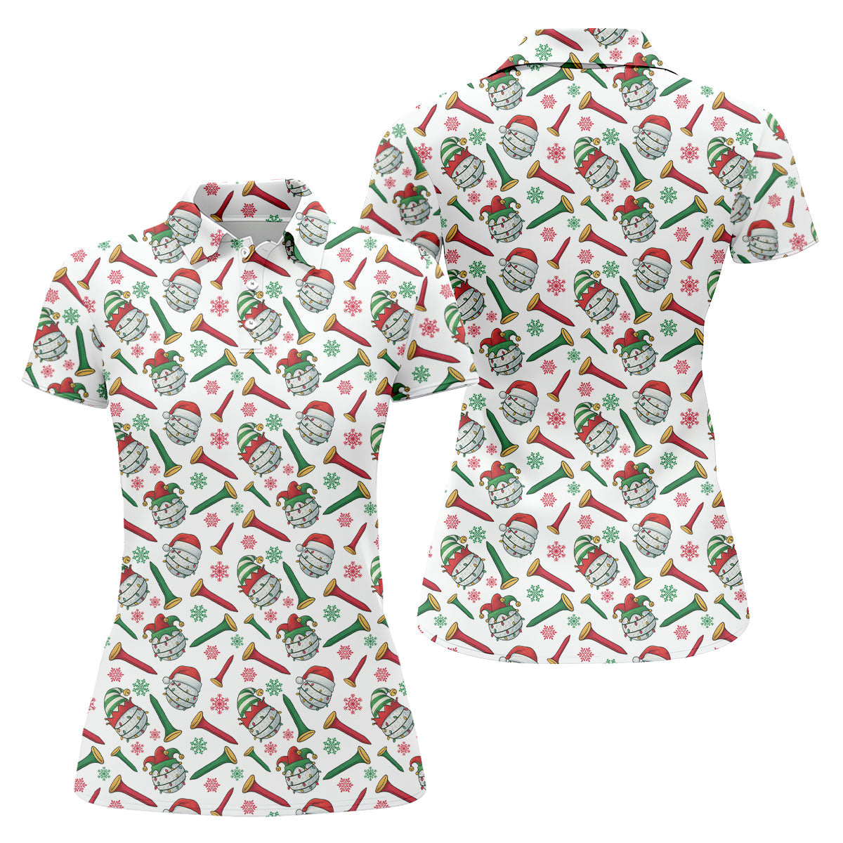 Funny Golf Ball Christmas Golf Shirt, White Polo Women, Ladies Golf Shirts, Golfing Apparel