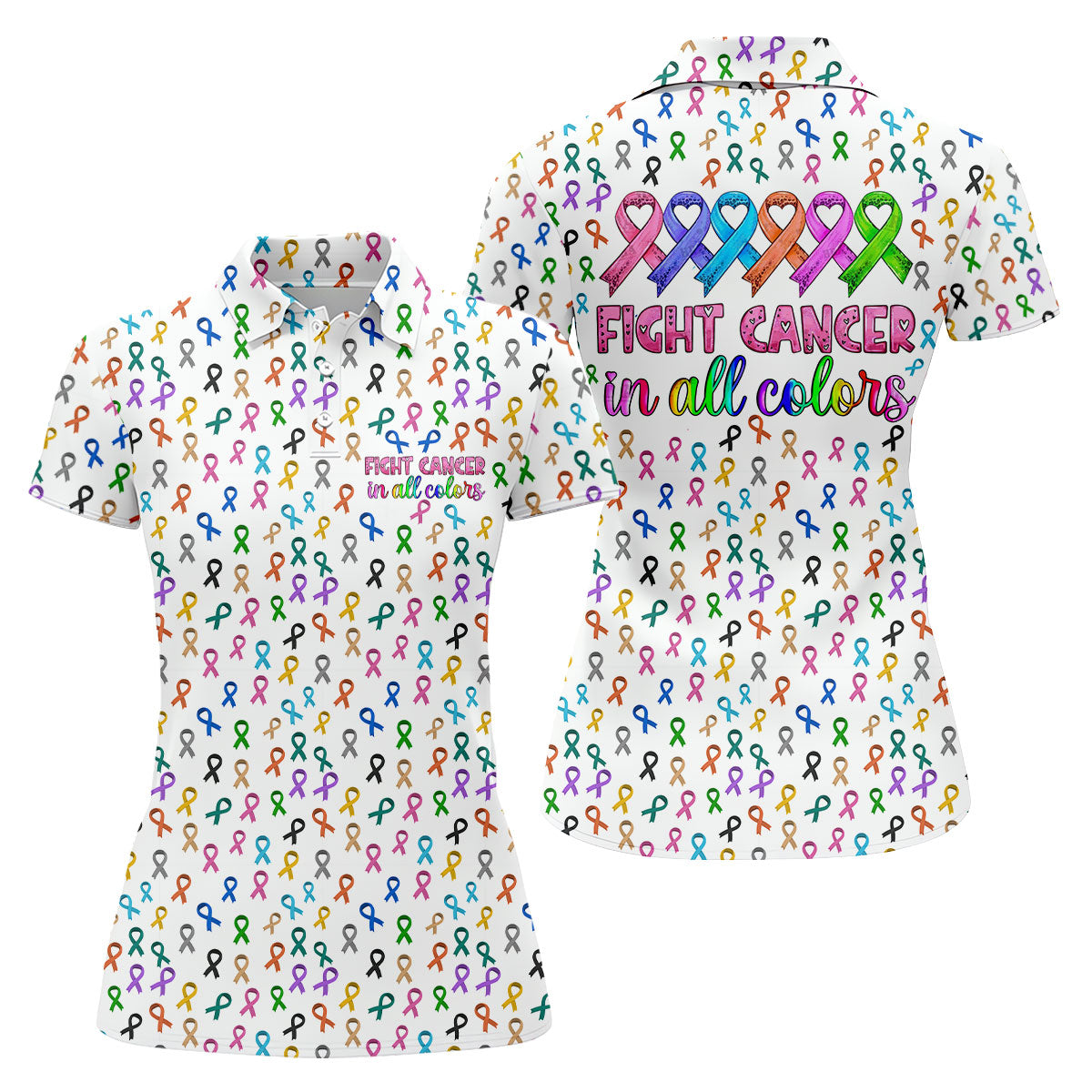 Fight Cancer In All Color Women's Golf Shirt, Cancer Awareness Shirt, Cancer Survivor Shirt, Golf Gift For Women
