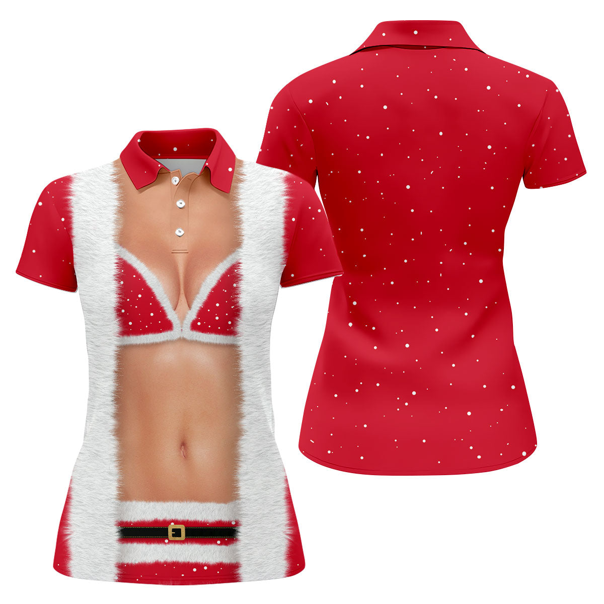 Funny Santa Women Cosplay Christmas Golf Shirt, Fun Women's Golf Shirts, Ladies Golf Tops