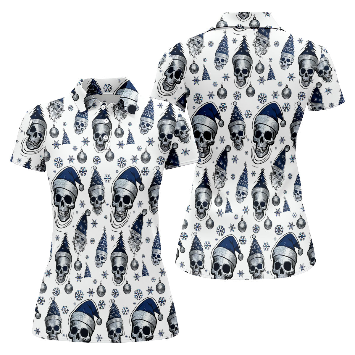 Vintage Skull Christmas Golf Shirt, White Polo Women, Cool Golf Gift, Ladies Golf Shirts, Golfing Apparel