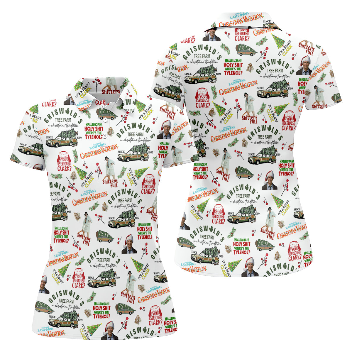 Tree Farm Christmas Golf Shirt, White Polo Women, Fun Women's Golf Shirts, Ladies Golf Polos