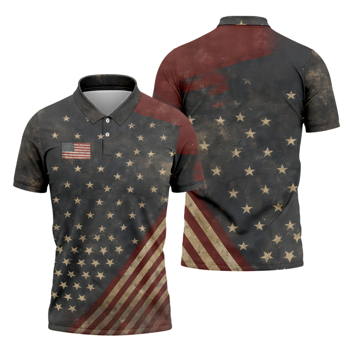 Men's 1776 Independence Day Stars Stripes Polo Golf Shirt, Patriotic 4th Of July Golf Shirts For Men
