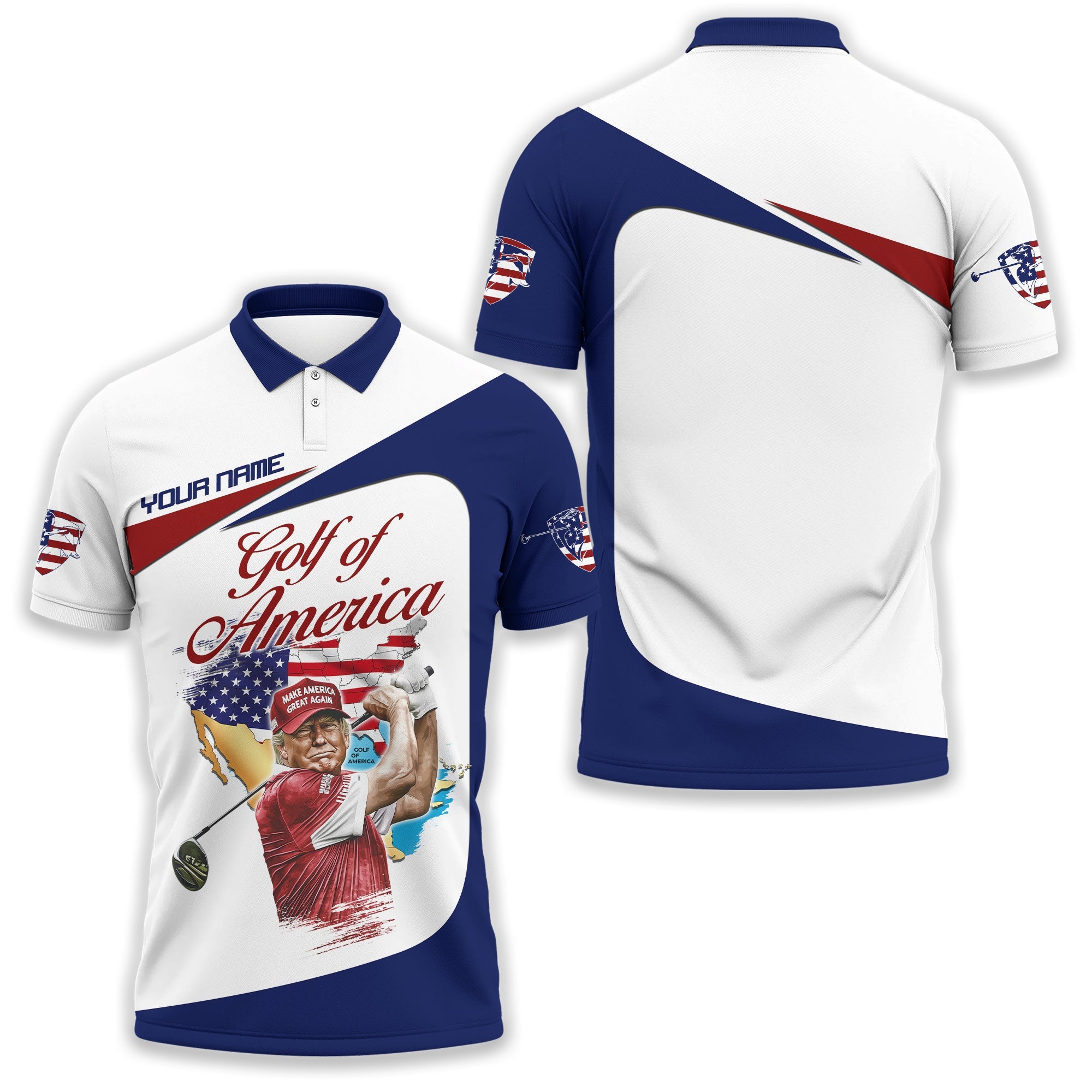 Trump Golf Of America Custom Men's Golf Polo Shirt, Golfing Apparel, Gift For Golfers, US 250th Anniversary Golf Shirt