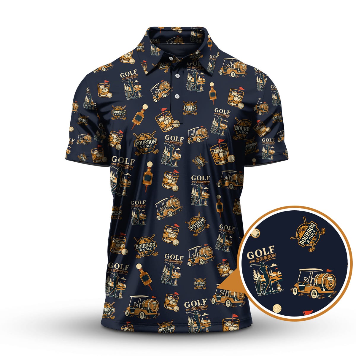 Funny Bourbon Pattern Polos, Golf and Bourbon Shirt for Men, Gift For Golfers