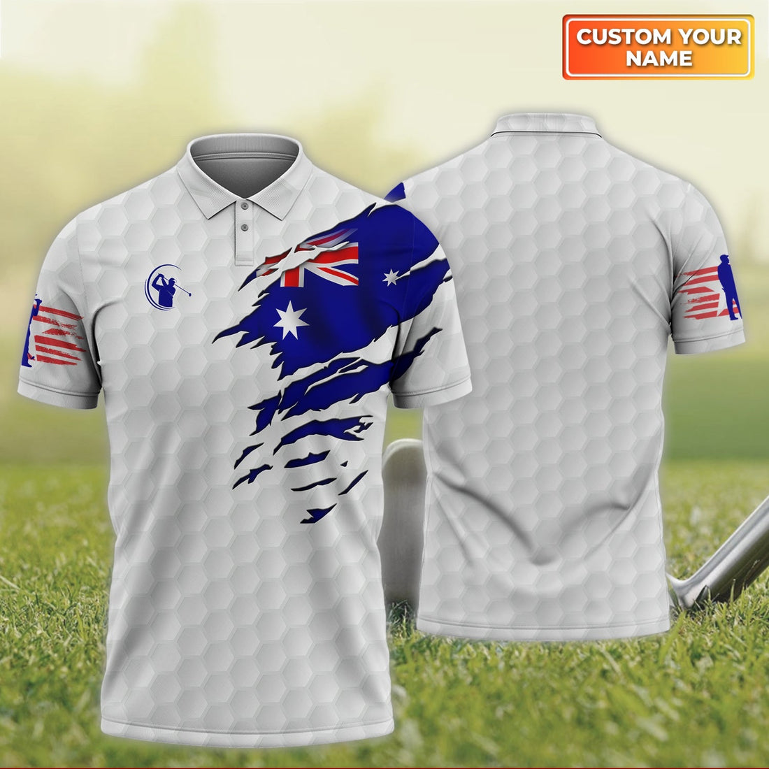America Flag Golf Men's Golf Polo Shirt, Golfing Apparel, Mens Golf Gift, Funny Golf Shirt