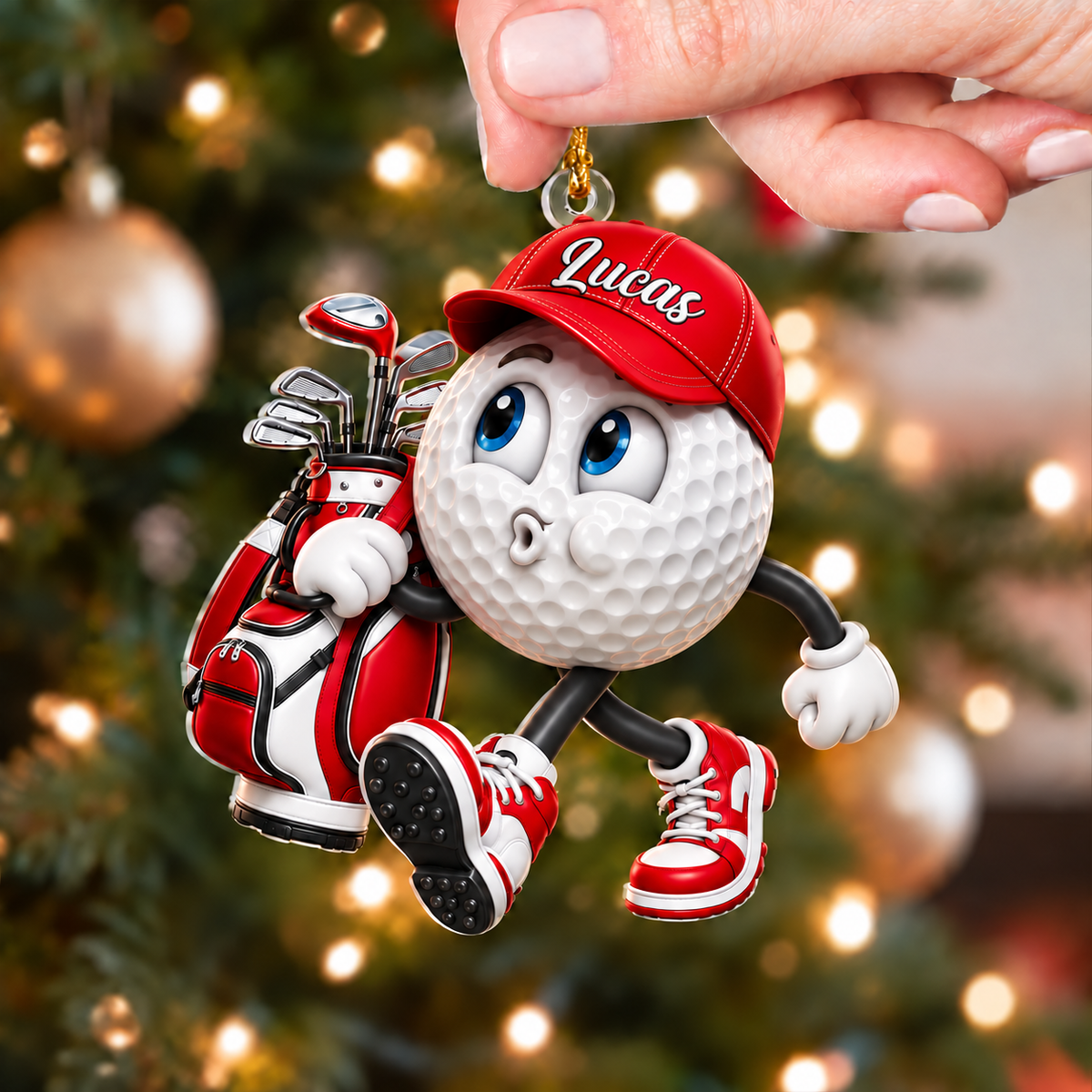 Custom Name Pouting Golf Ball Acrylic Ornament, Christmas Ornaments, Golf Gift Ideas