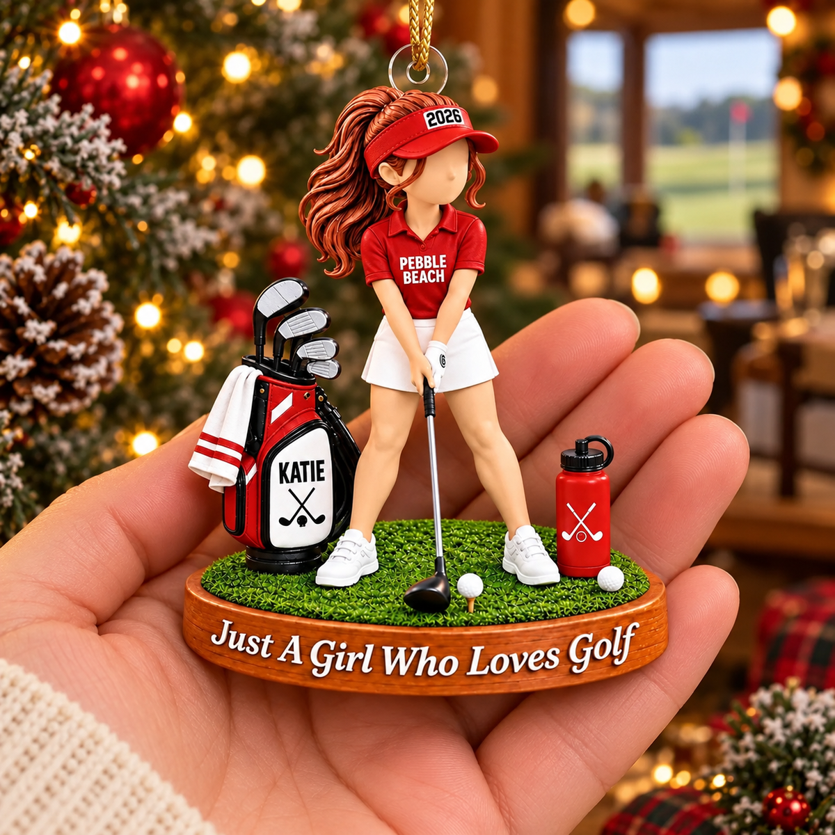 Custom Girl Loves Golf Acrylic Ornament, Christmas Tree Decor, Golf Gifts for Her