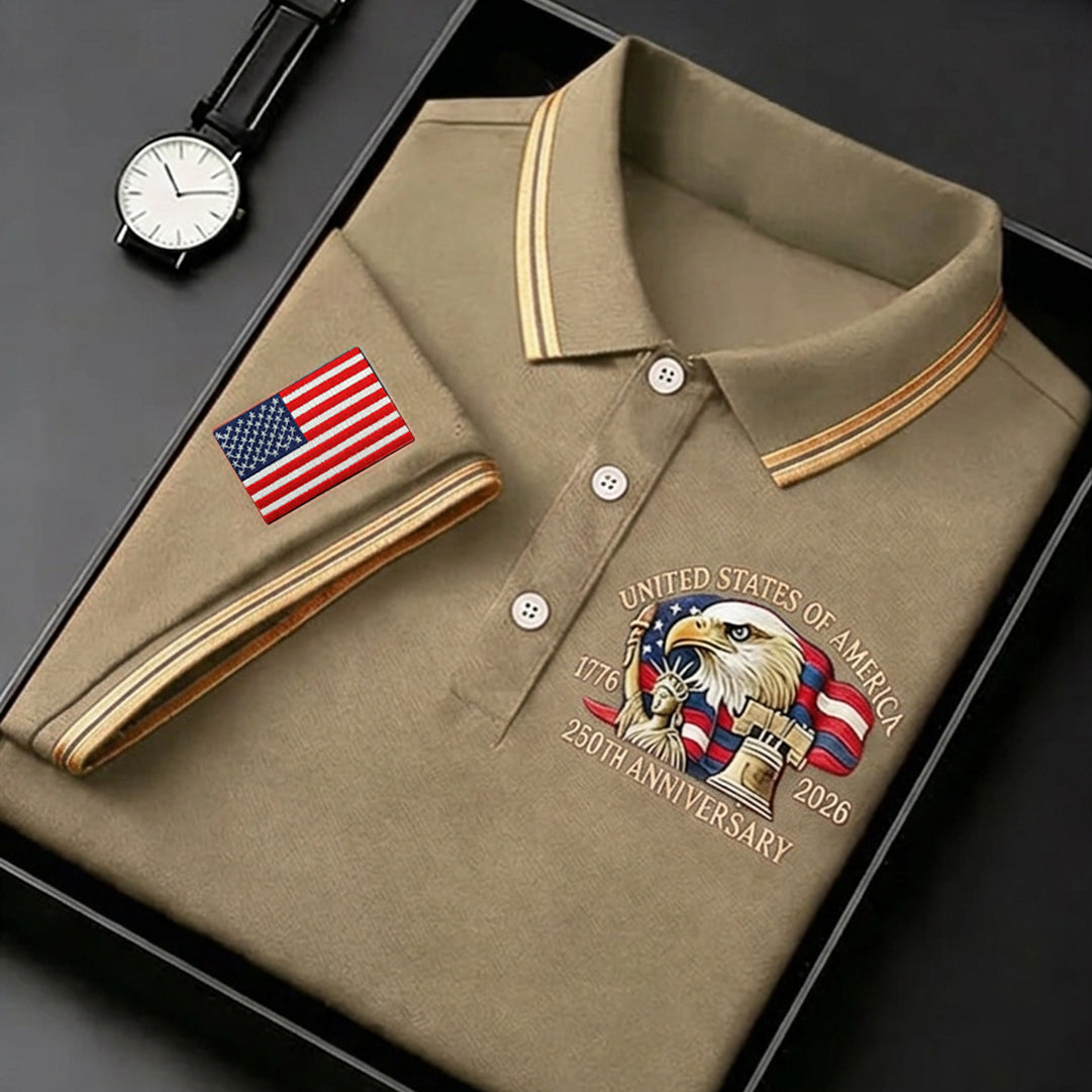 Bald Eagle American Flag 250 Years Sand Golf Shirt, Patriotic 4th Of July Golf Shirt For Women