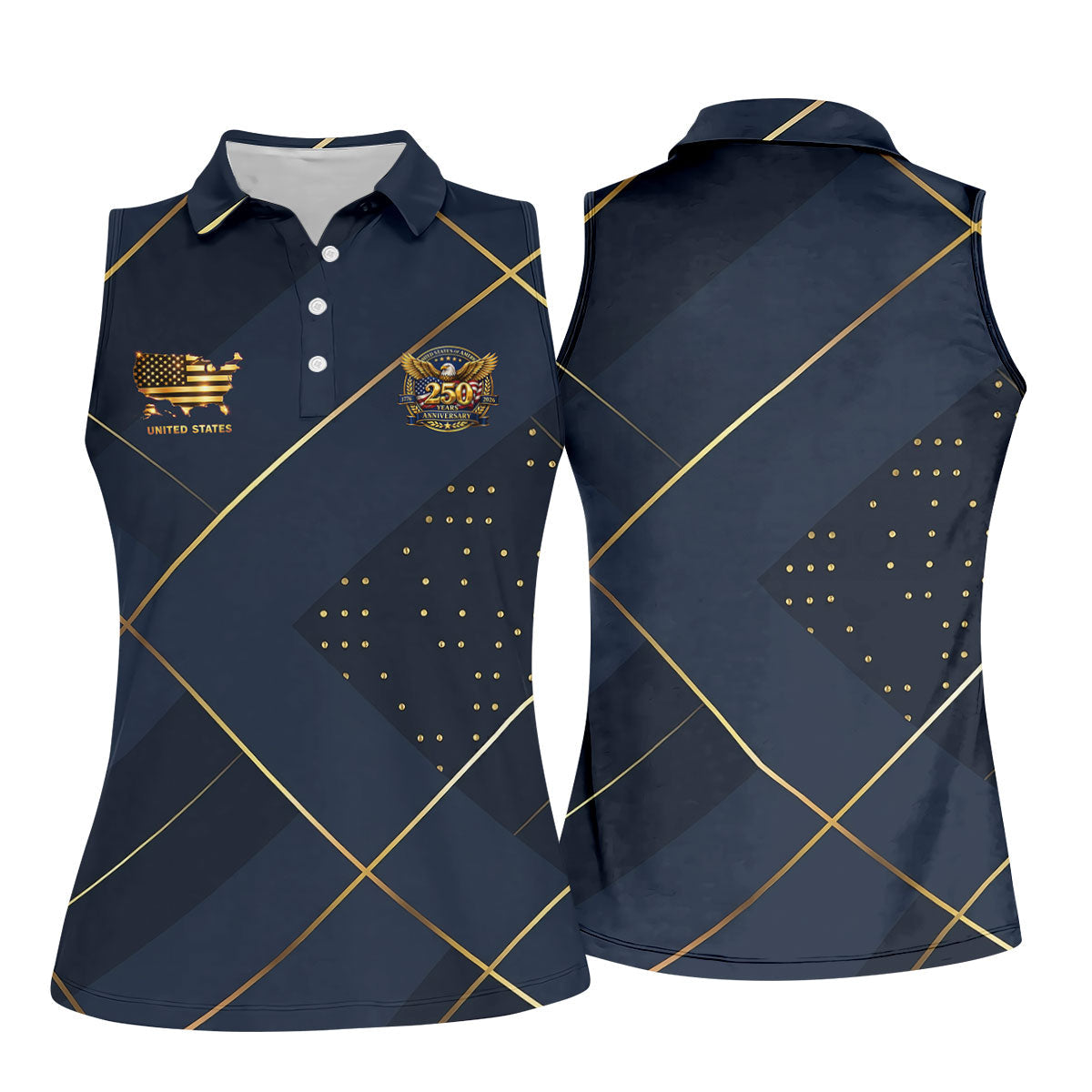 Bald Eagle 250 Years Anniversary Navy Patriotic Golf Shirt, 4th Of July Golf Shirt For Women