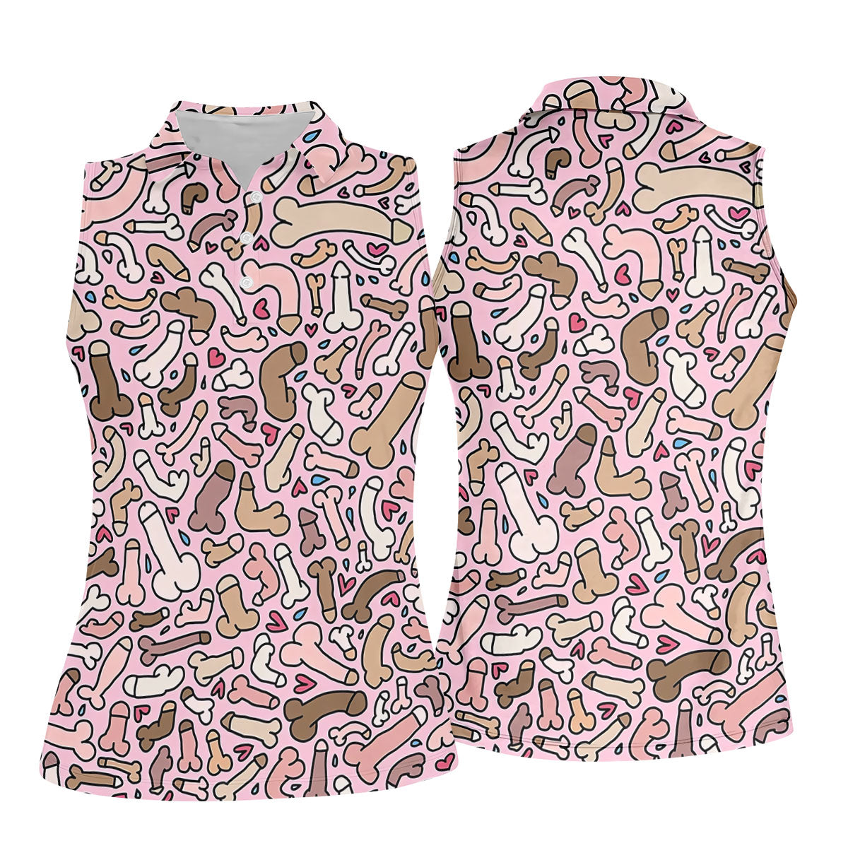 Funny Adult Doodle Pink Pattern Polo Shirt, Womens Golf Polo, Golf Shirts For Women