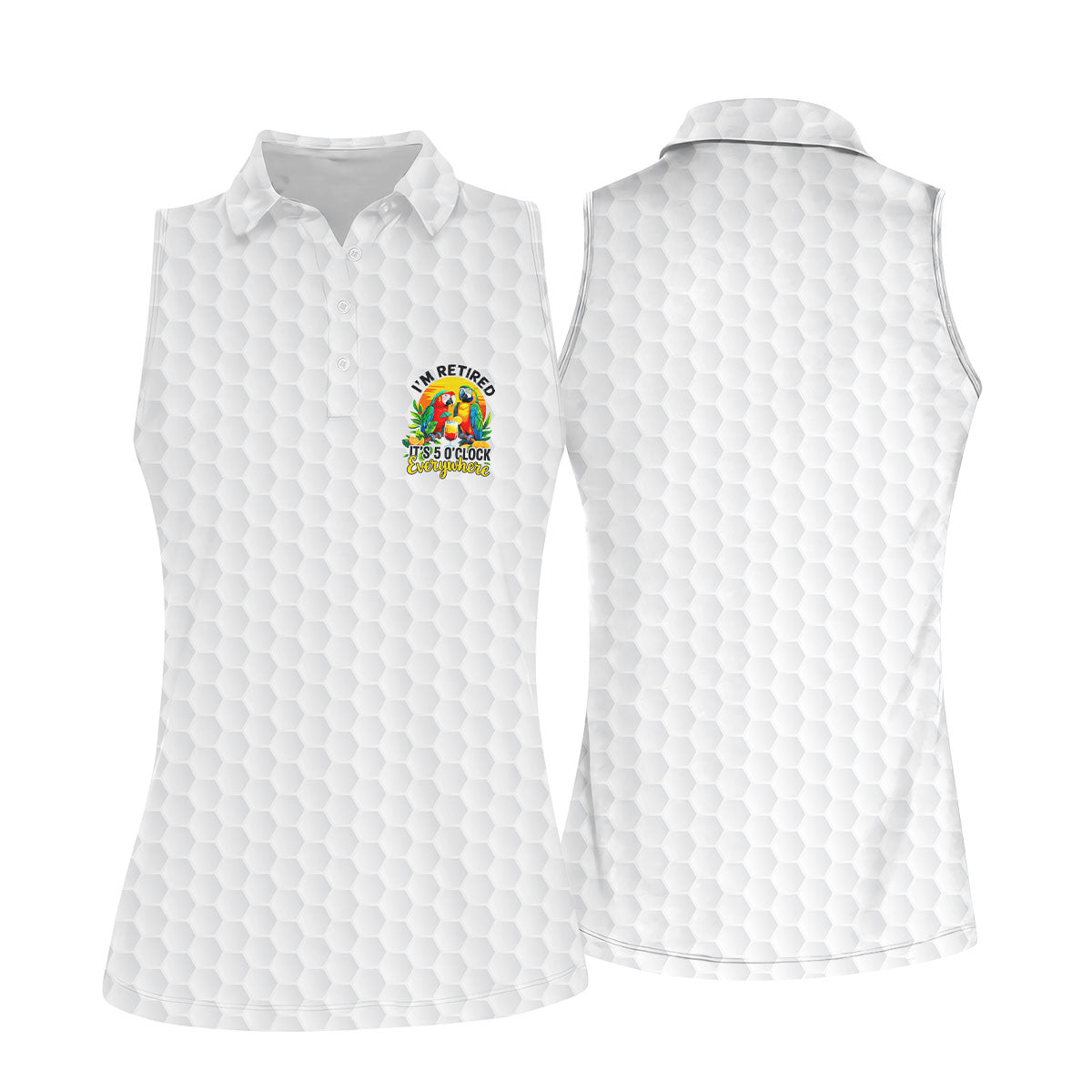 White Tropical Parrot Happy Retirement Golf Polo Shirt, Women's Golf Polo, Performance Golf Shirt