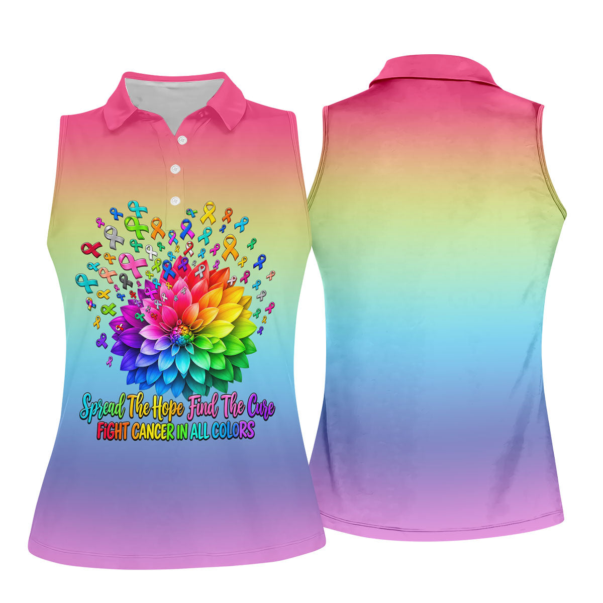 Spread Hope Find The Cure Rainbow Cancer Polo Shirt, Women's Golf Polo, Ladies Golf Top