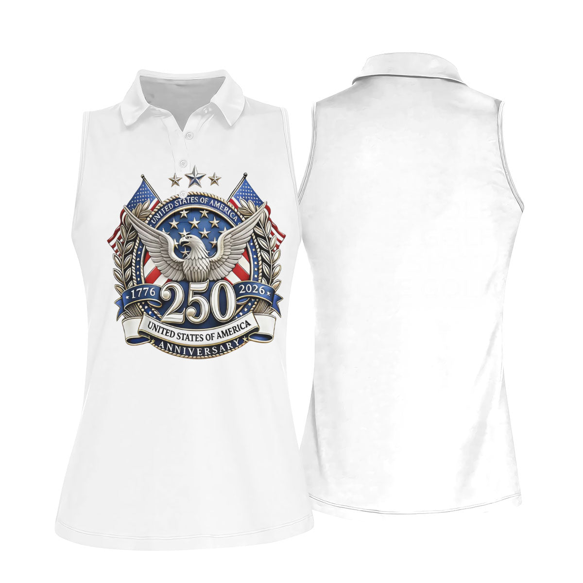 Patriotic Bald Eagle Blue And White Camo White Golf Shirt, 250th Anniversary Women's Golf Shirts