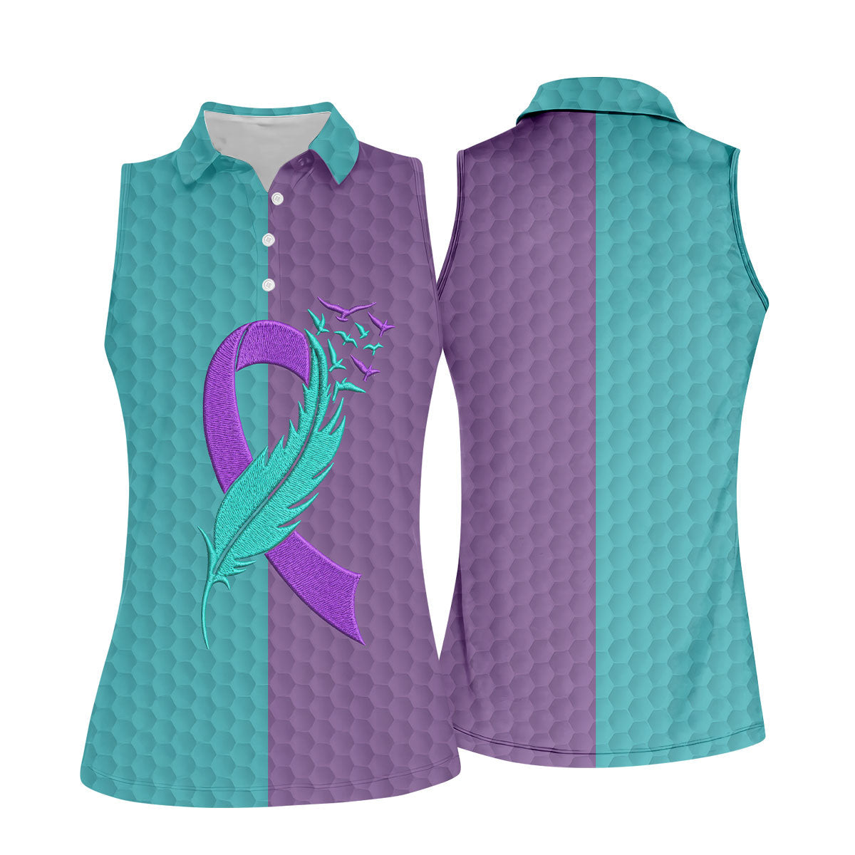 Suicide Prevention Ribbon Feather Birds Golf Polo Shirt, Women’s Golf Polo, Ladies Golf Tops