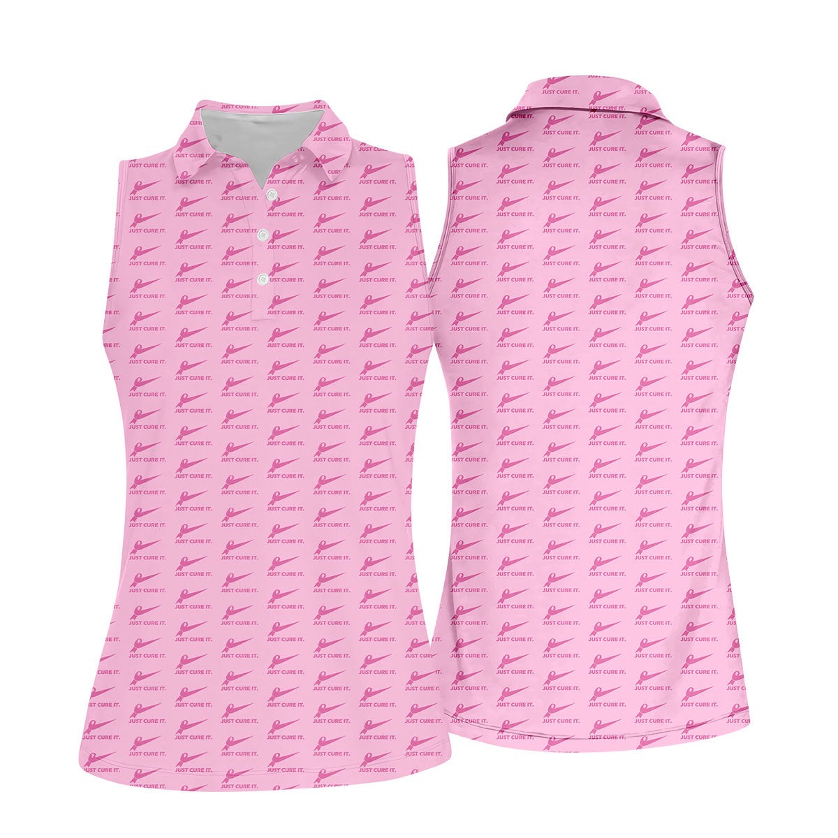 Just Cure It Pink Ribbon Breast Cancer Golf Shirt, Women’s Golf Polo, Ladies Golf Top