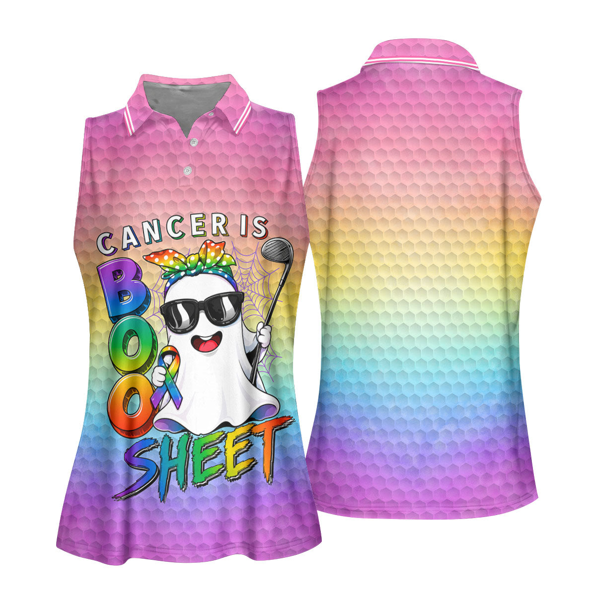 Cancer Is Boo Sheet Ghost Golf Polo Shirt, Women's Golf Polo, Golf Tops For Women