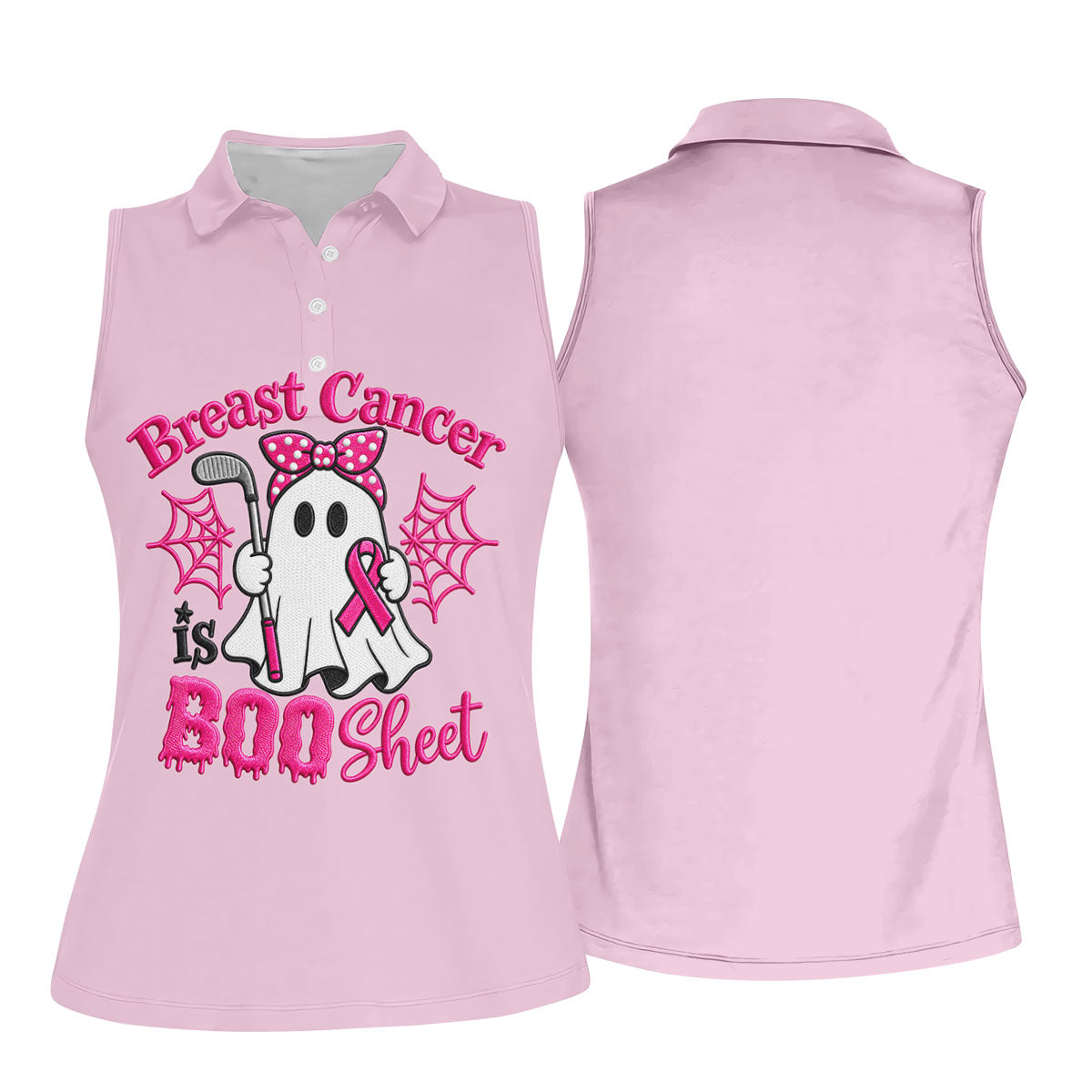 Breast Cancer Is Boo Sheet Ghost Polo Shirt, Women's Sleeveless Golf Shirt, Ladies Golf Top