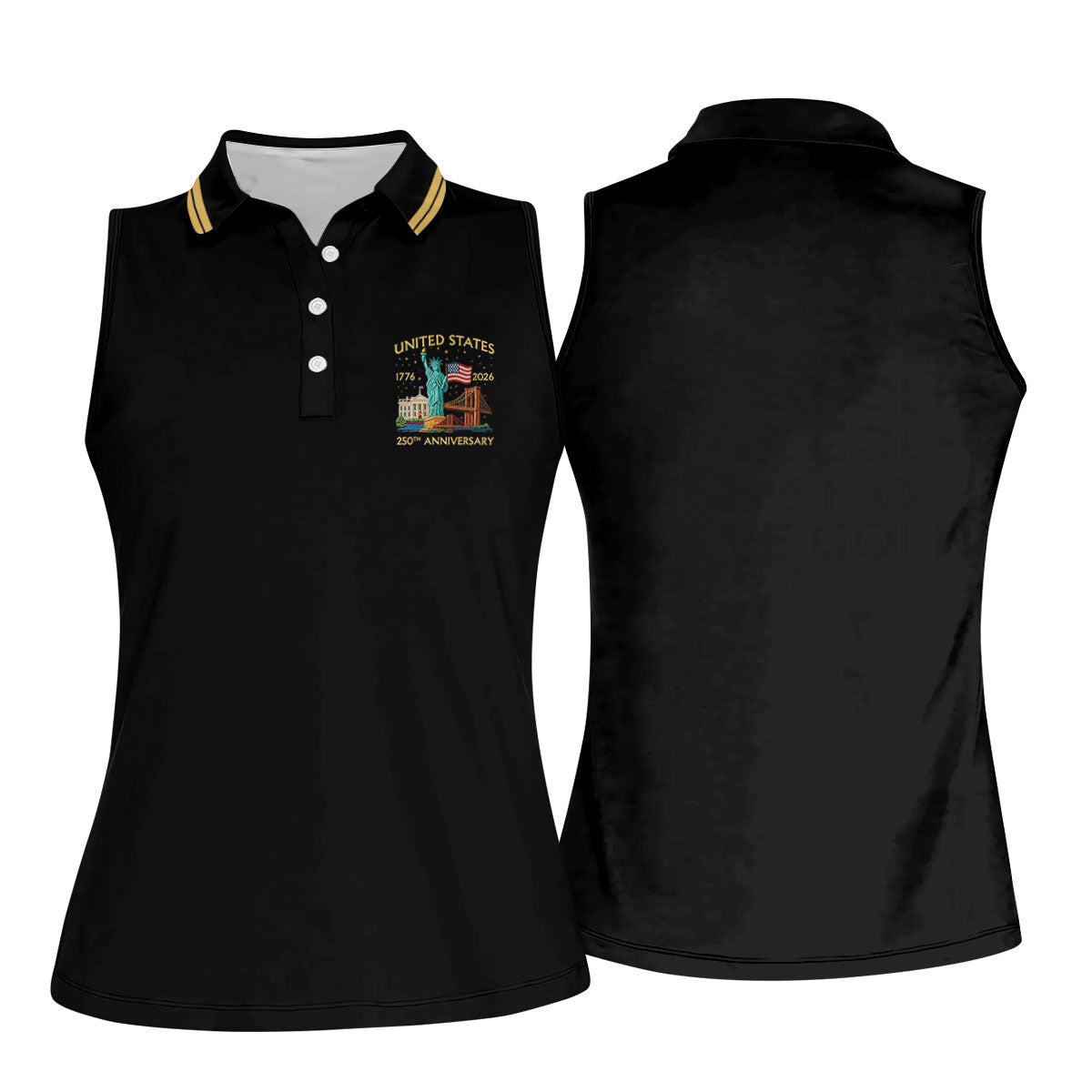 American Symbols Black Patriotic Golf Shirt, US 250 Years 4th Of July Golf Shirt For Women