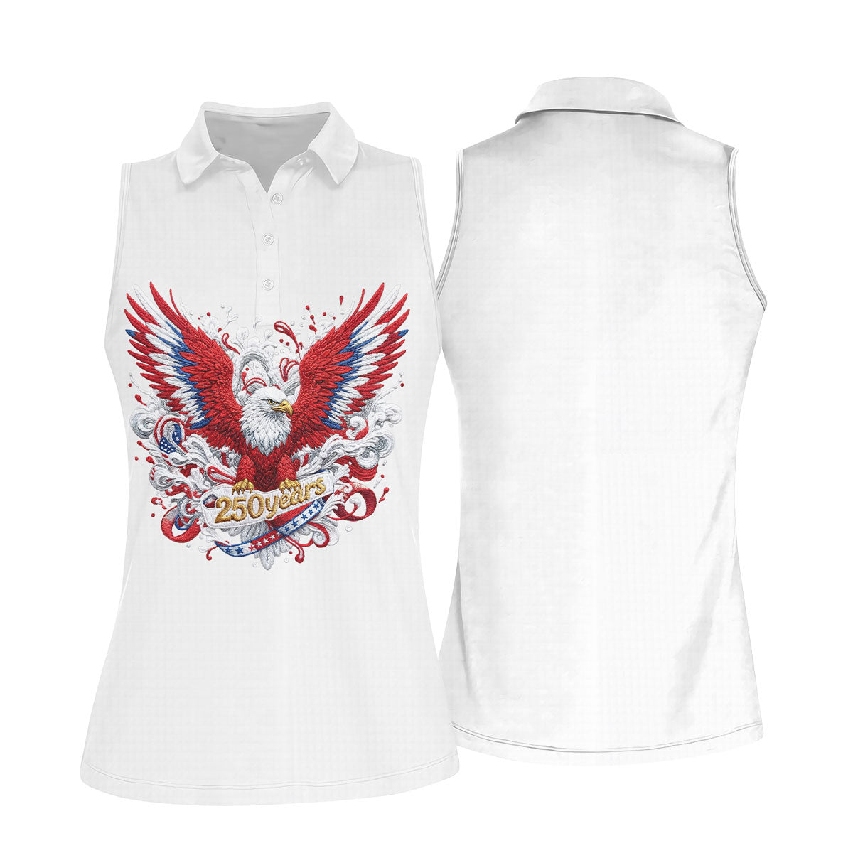 US Bald Eagle Embroidery Effect Patriotic Golf Shirt, 4th Of July Golf Shirt, 250th Anniversary Women Golf