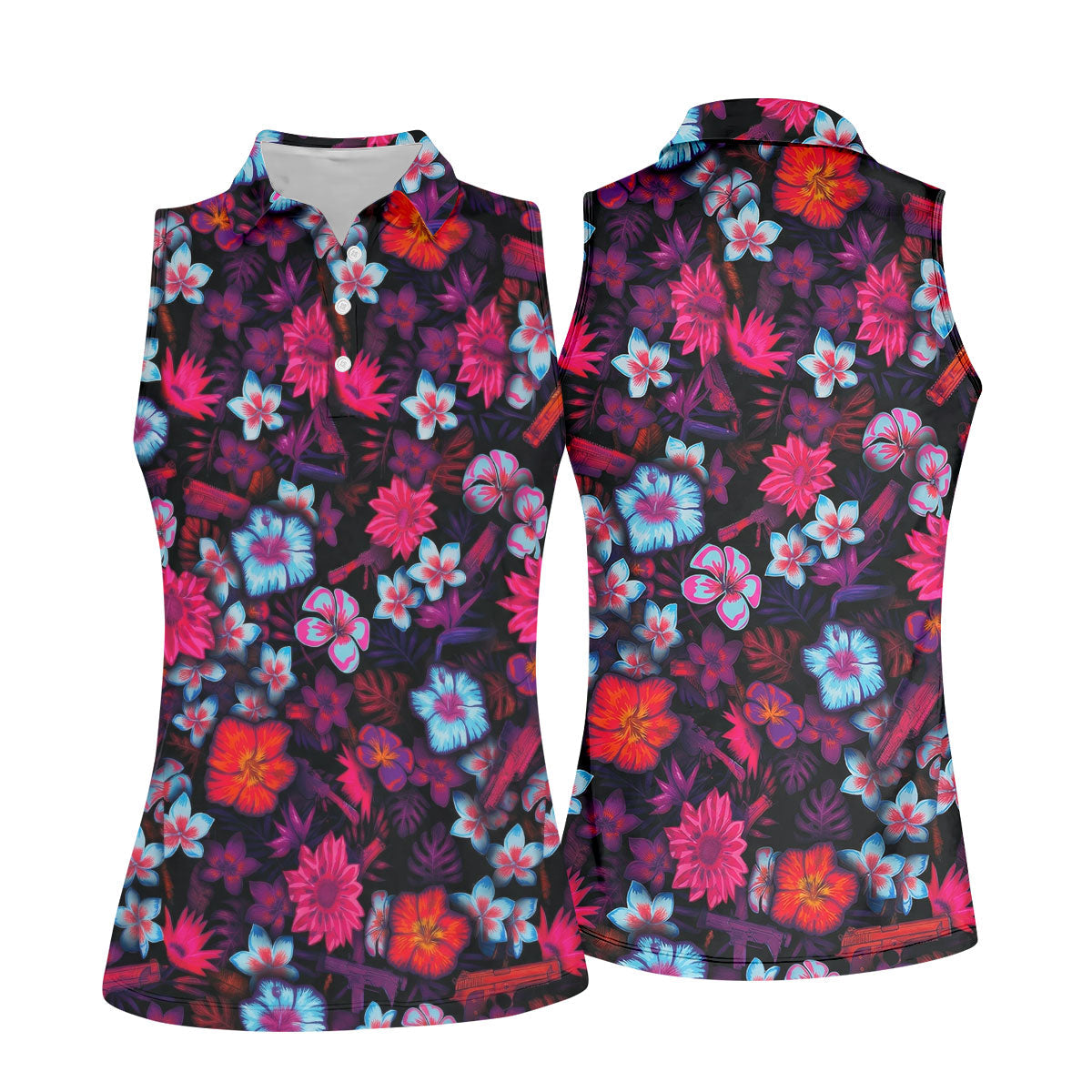 Colorful Hibiscus Tropical Floral Hawaiian Golf Shirt, Summer Vibe Golf Shirt For Women
