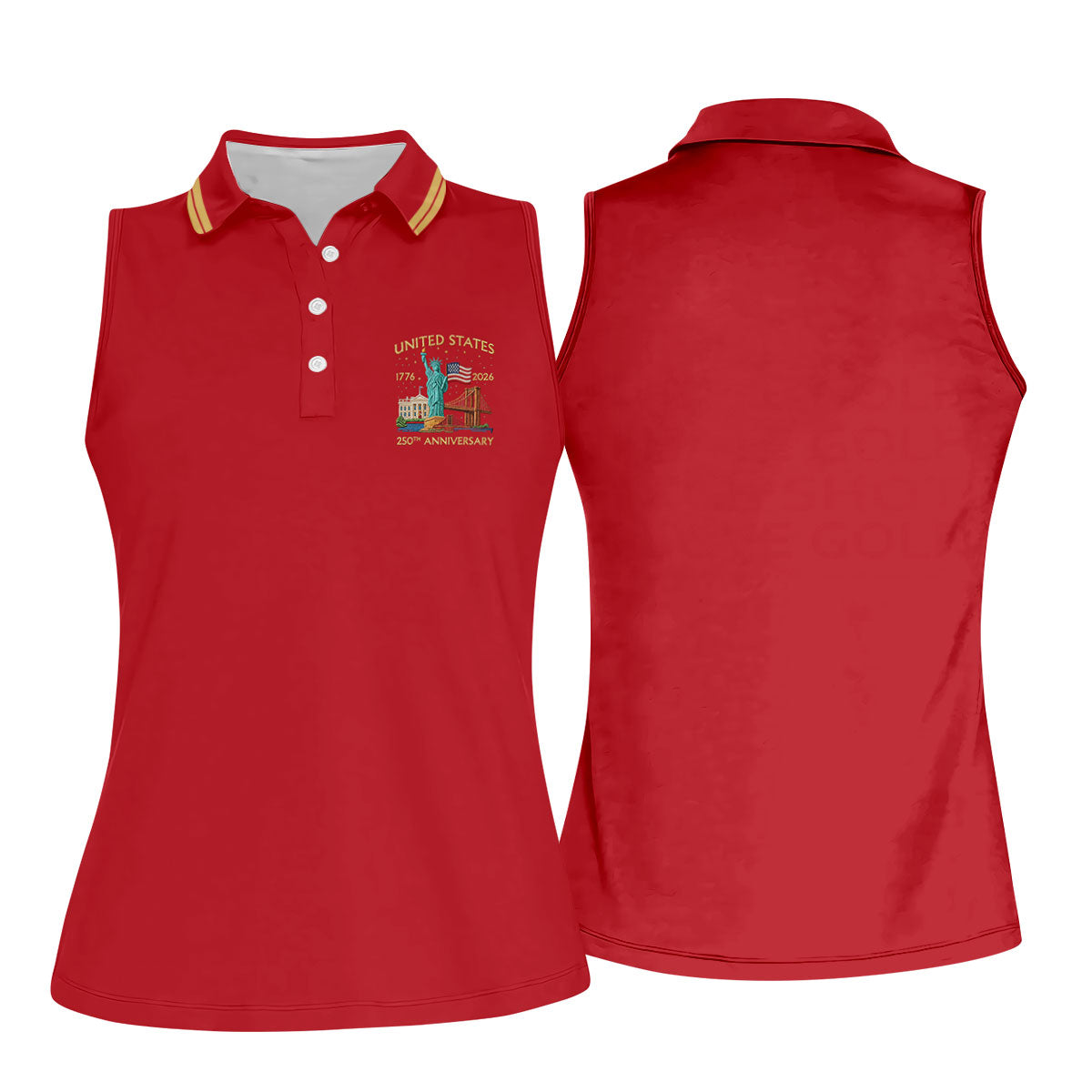 American Symbols Red Patriotic Golf Shirt, US 250 Years 4th Of July Golf Shirt For Women