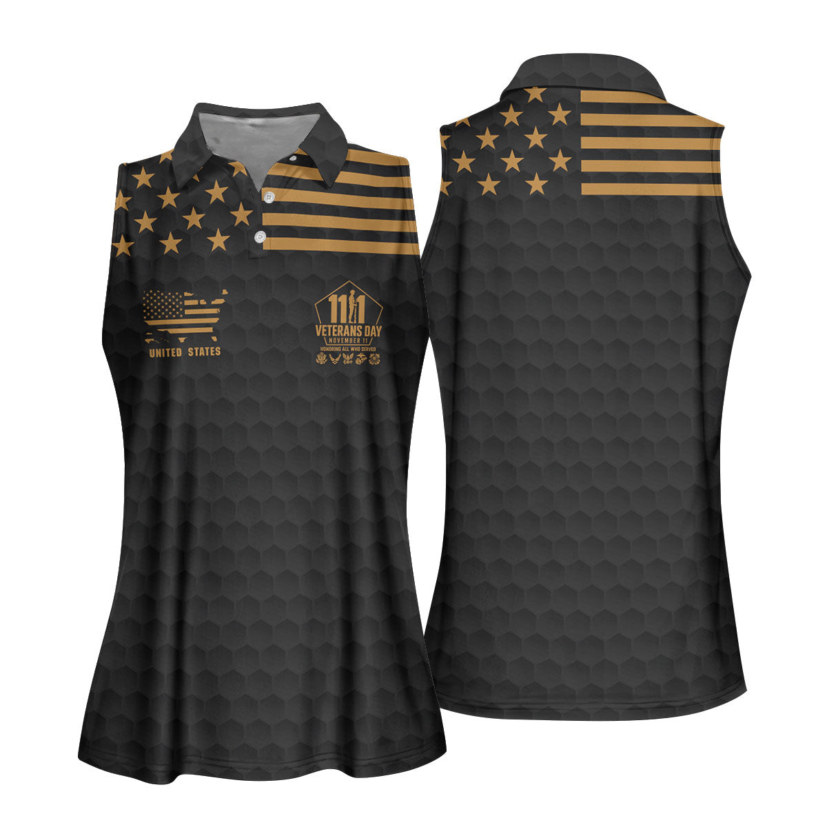 Custom Name Gold Star Veterans Day Polo Shirt, Womens Golf Polo, Golf Tops For Women