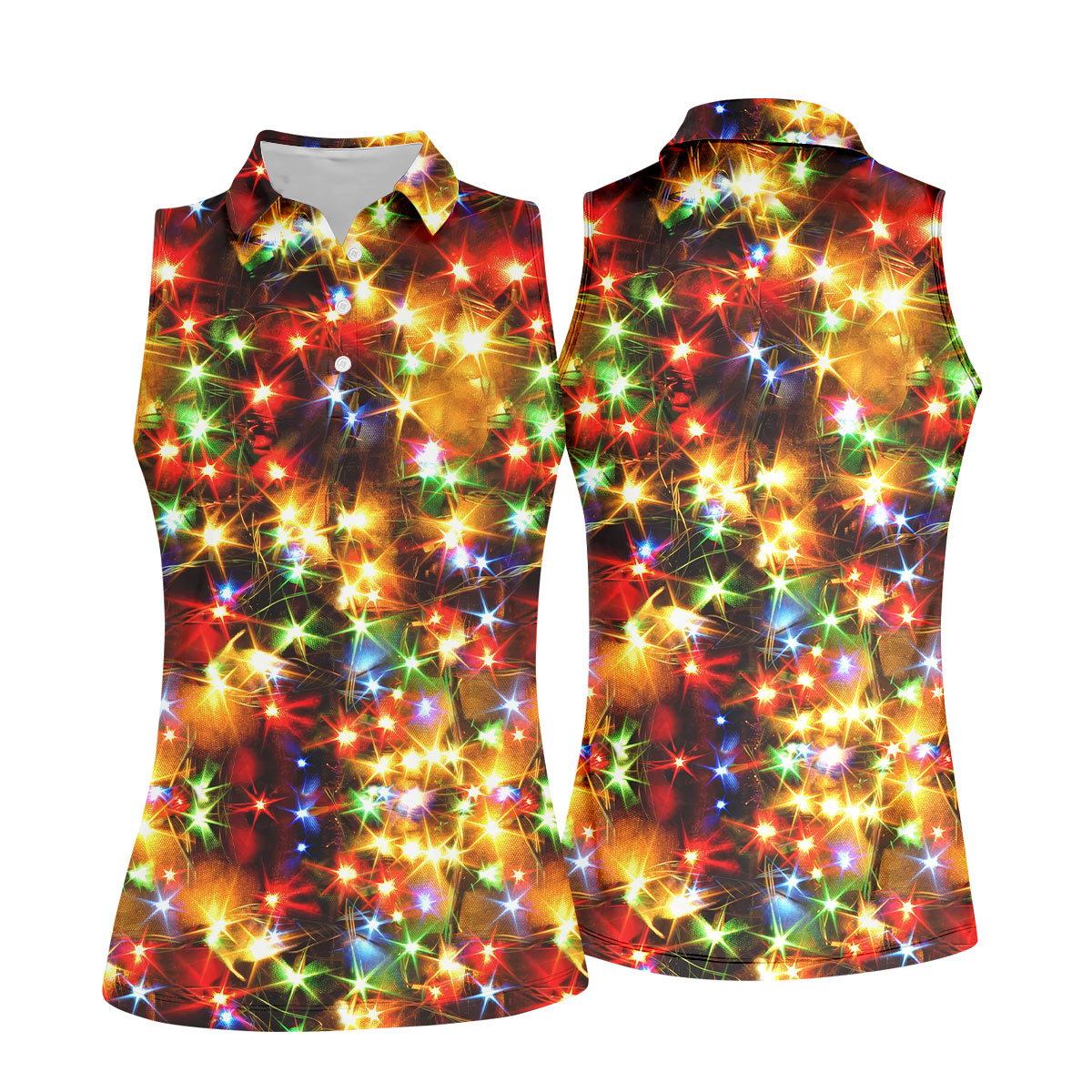 Colorful Christmas Lights Women's Golf Tops, Christmas Golf Shirt, Ladies Golf Polos, Golf Gift For Ladies