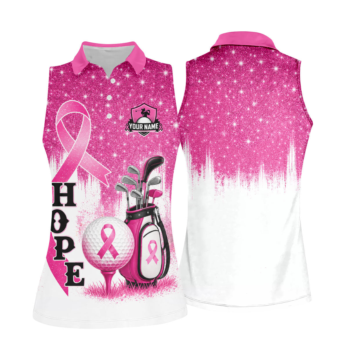 Custom Male Golfer Hope Breast Cancer Polo Shirt, Women’s Golf Apparel, Ladies Golf Top