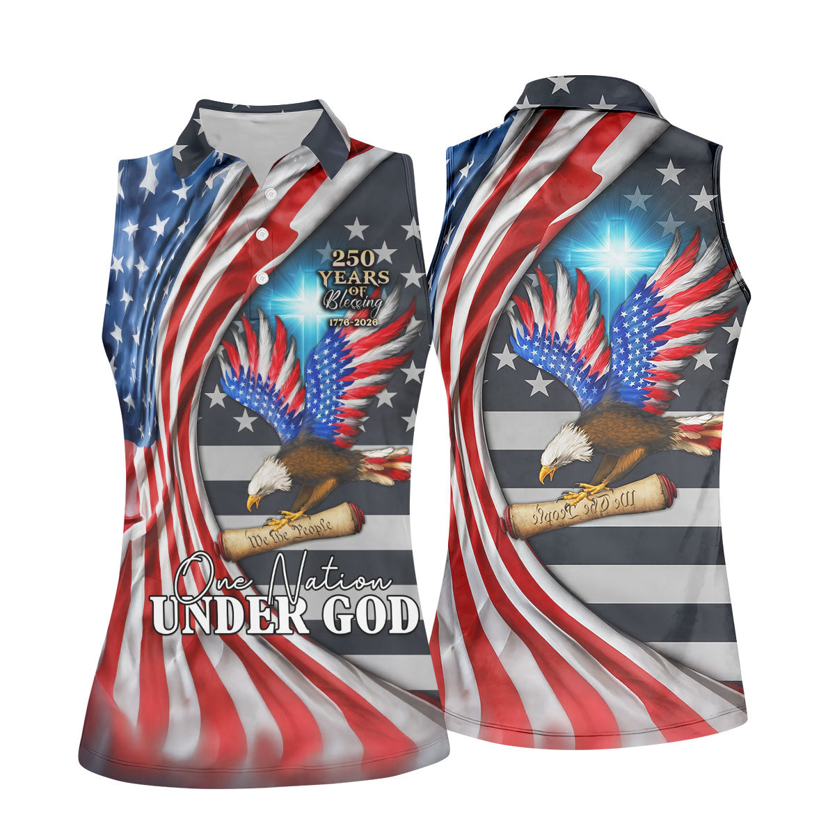 One Nation Under God 250 Years Of Blessing Patriotic Golf Shirt, 4th Of July Women's Golf Tops