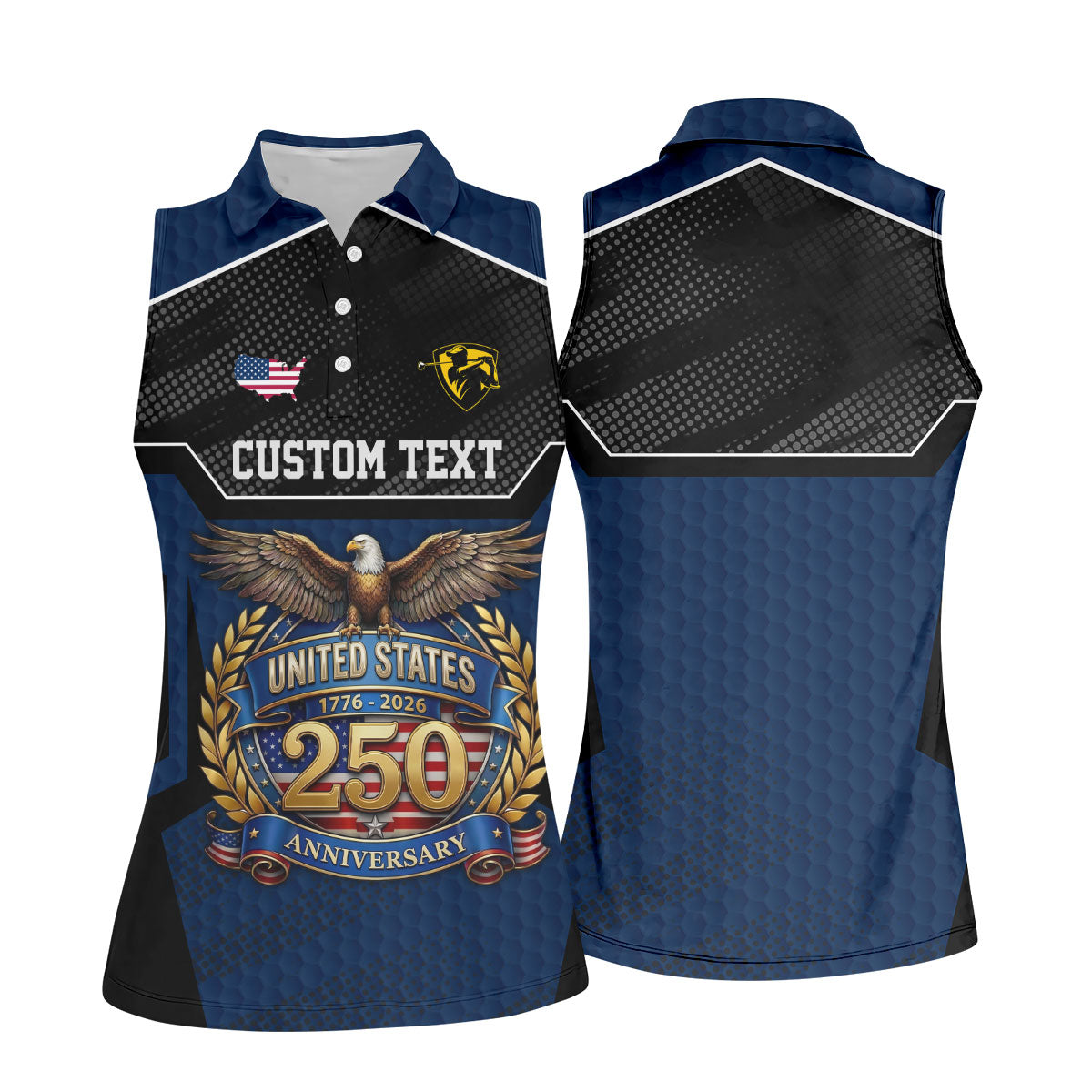 US 250 Anniversary Patriotic 4th Of July Navy Golf Shirt, Ladies Golf Shirts, Golf Shirt For Women