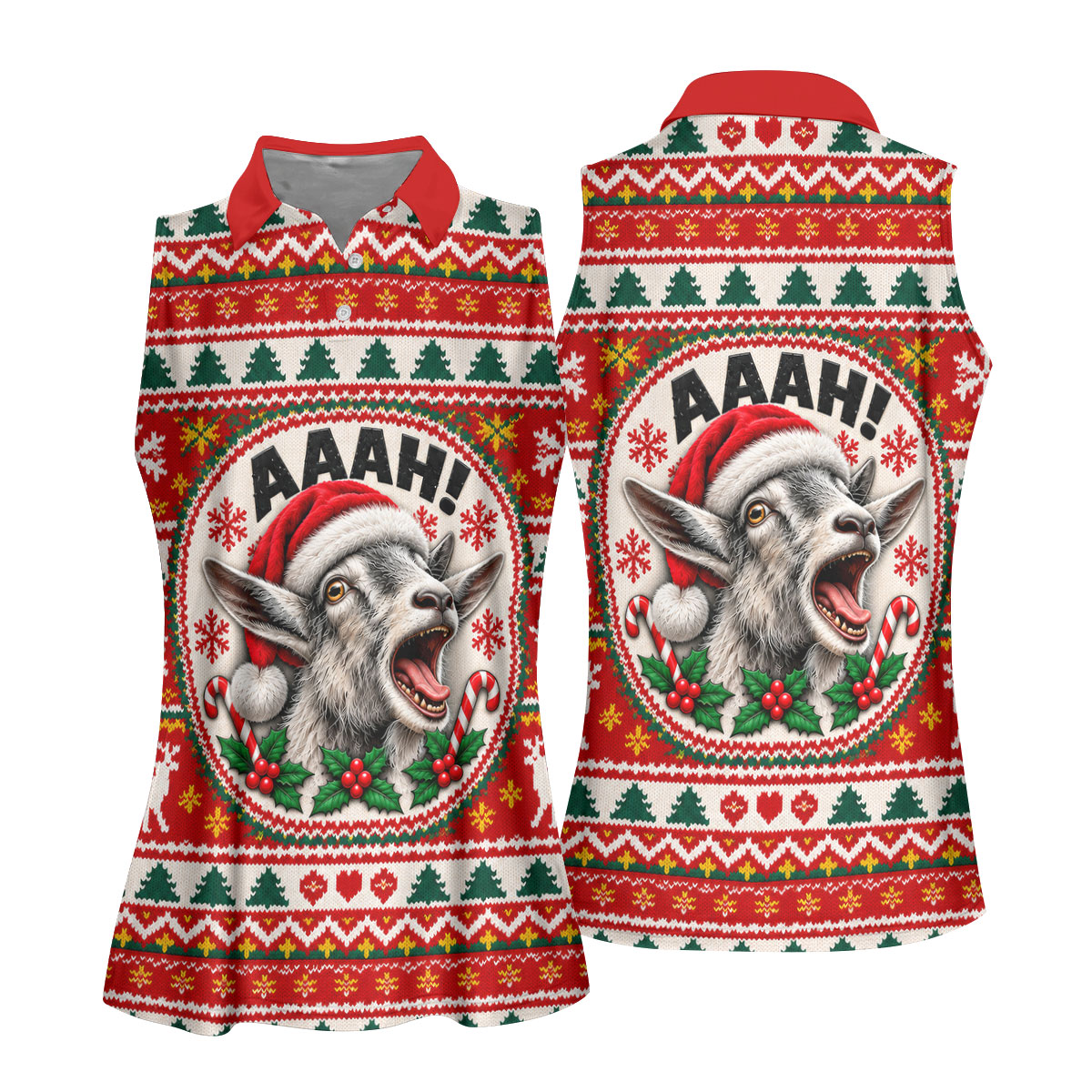 Funny Screaming Goat Christmas Golf Shirt, Ladies Golf Shirts, Golf Tops For Women
