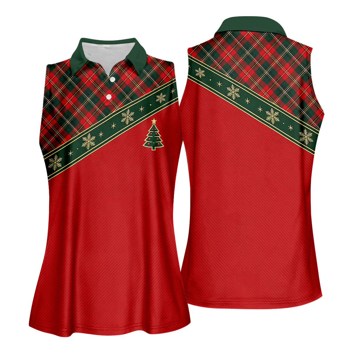 Red Plaid Snowflake Tree Christmas Golf Shirt, Womens Golf Tops, Ladies Golf Shirts
