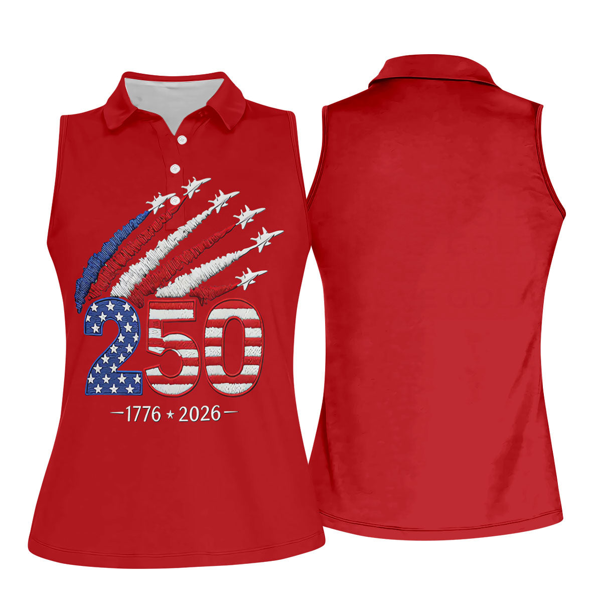 Flying Fighter Jets Faith Cross Patriotic 4th Of July Red Golf Shirt, 250 Years Golf Shirt For Women