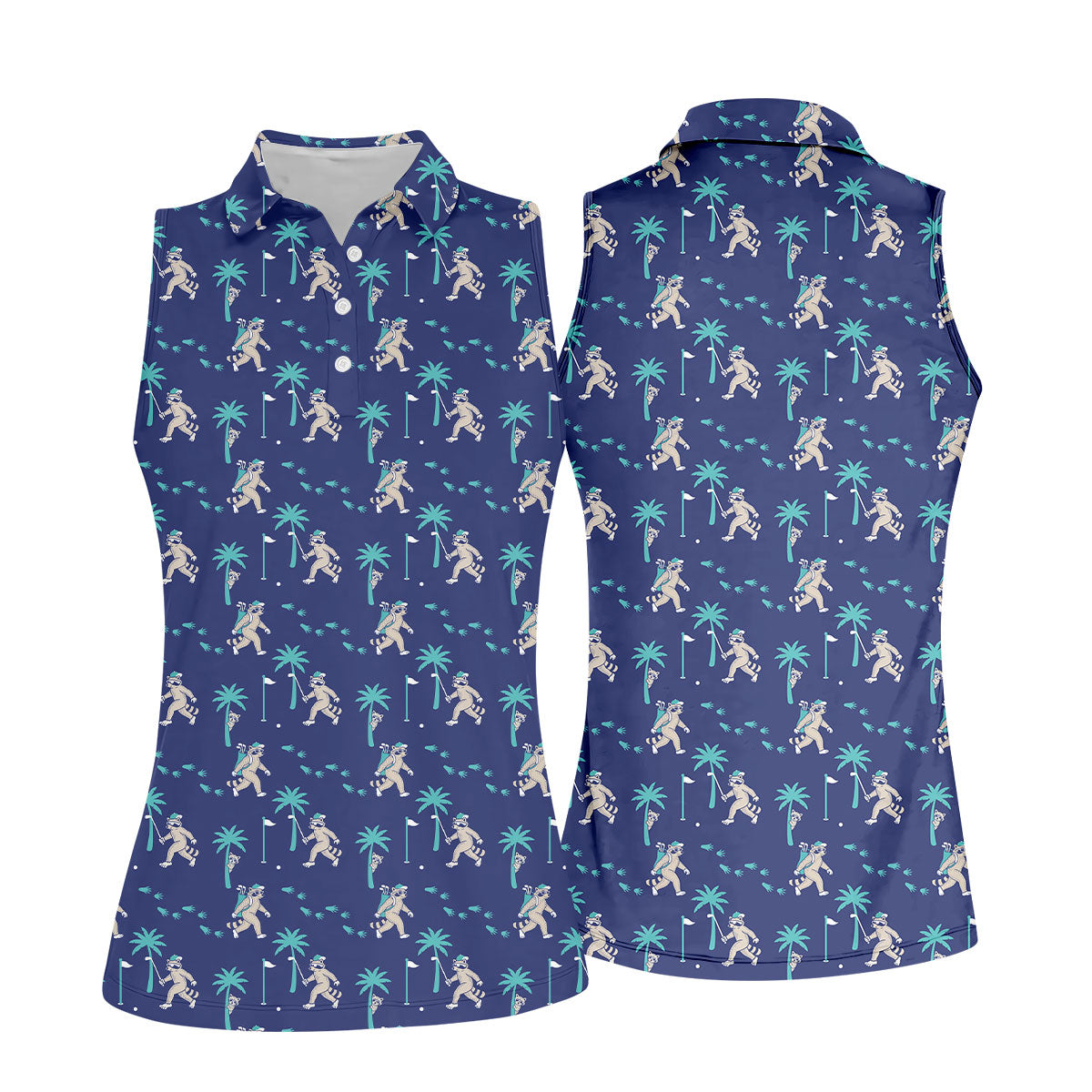 Funny Raccoon Tropical Golf Pattern Polo Shirt, Womens Golf Tops, Golf Polo For Women
