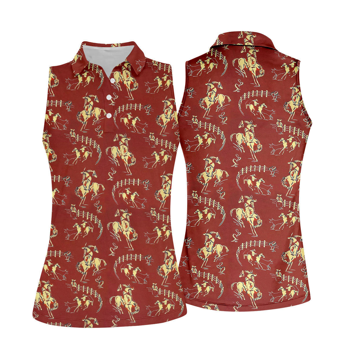 Vintage Rodeo Cowboy Pattern Golf Polo Shirt, Women's Golf Apparel, Ladies Golf Shirt