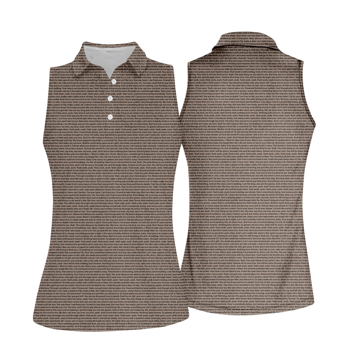 Cream Text Pattern Golf Polo Shirt, Golf Shirts For Women, Women’s Golf Apparel Beige