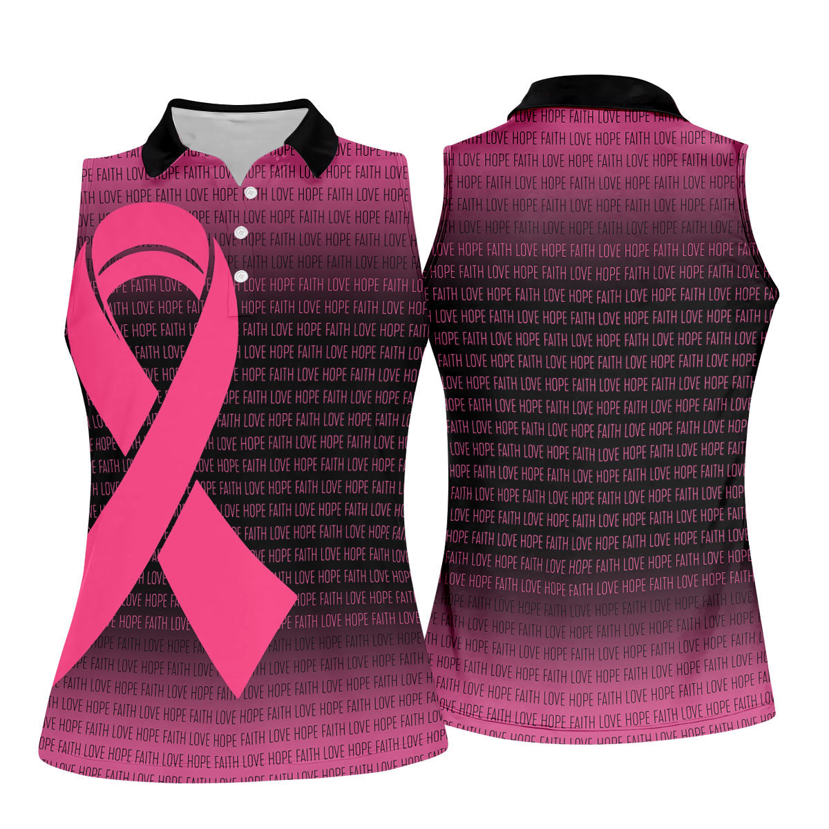 Faith Love Hope Pink Ribbon Breast Cancer Polo Shirt, Ladies Golf Tops, Women’s Golf Polo