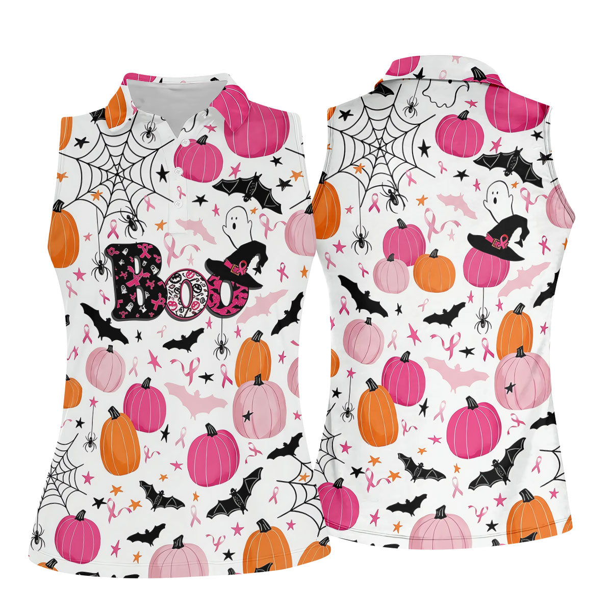Ghost Horror Character Ribbon Halloween Polo Shirt, Hawaiian Golf Shirt, Women's Golf Tops