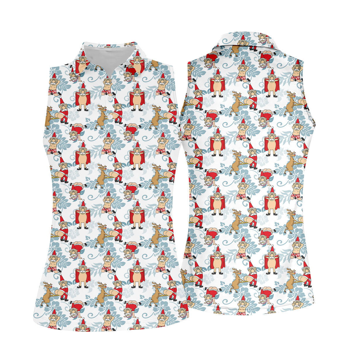 Funny Santa Reindeer Christmas Hawaiian Polo Shirt, Womens Golf Polo, Golf Shirts For Women