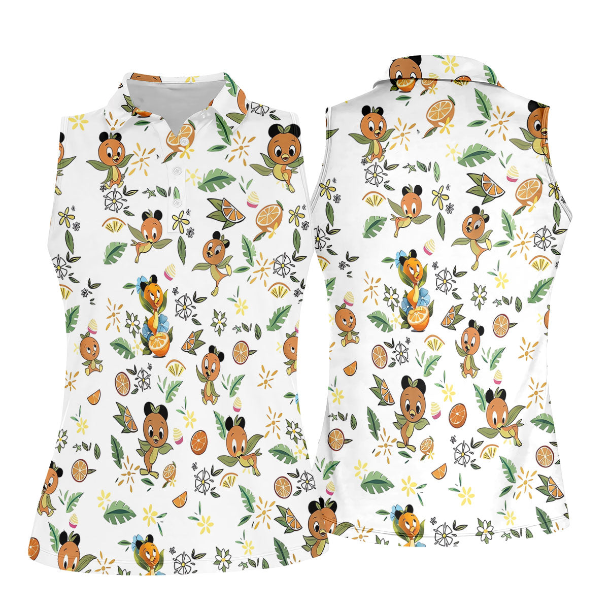 Orange Bird Floral Citrus Golf Polo Shirt, Golf Shirts For Women, Performance Golf Shirt